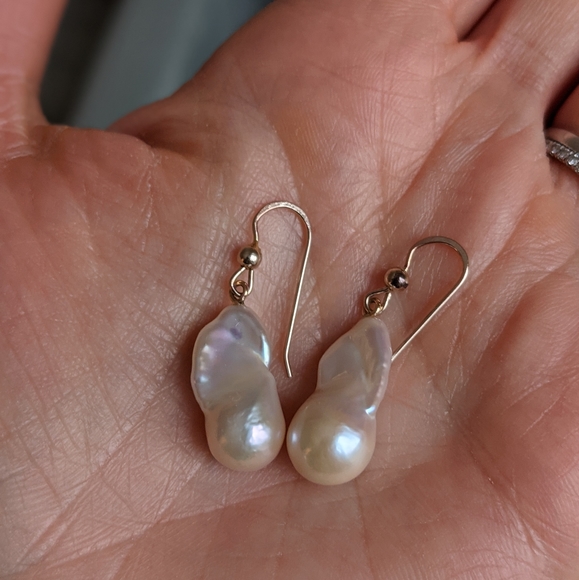 "Fireball" Baroque Pearl Earrings 14K Gold - Picture 2 of 2